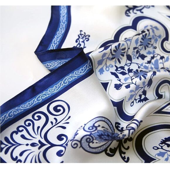 Blue Porcelain Mulberry Silk Neck Scarf - Picture 5 of 6